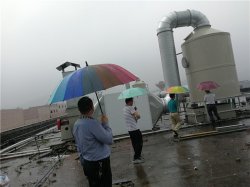 东鸿环境PP喷淋塔加活性炭吸附废气处理方案雨中验收合格